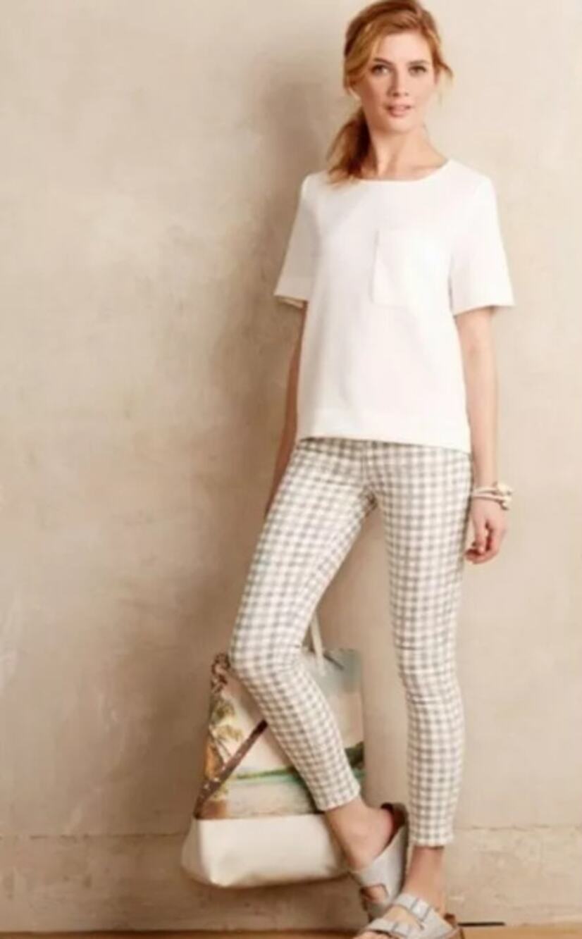 Anthropologie Paige Verdugo Ankle Skinny Jeans Gray Gingham size 29